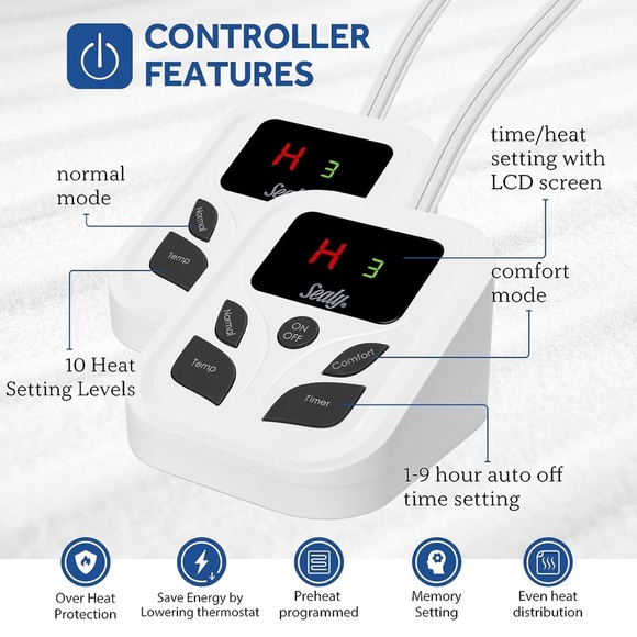 Sealy Heated Mattress Pad Queen Size Dual Control Heating Electric Mattress Pad - Picture 5 of 11